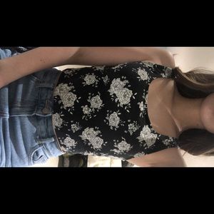 Black floral crop top